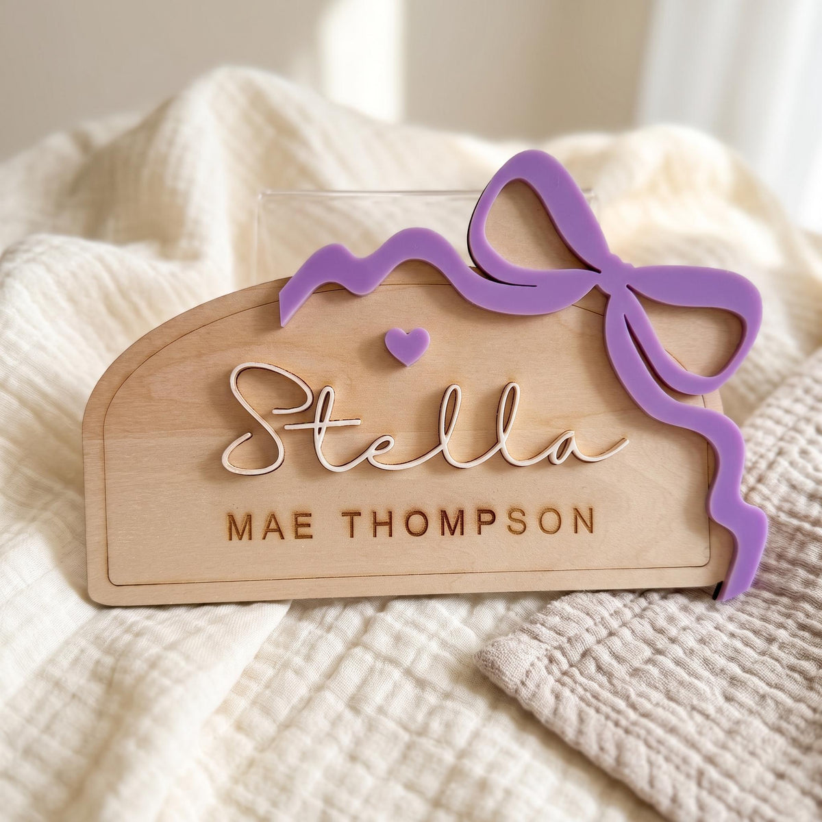 Personalized Baby Name Announcement Sign, Acrylic Baby Name Sign, Hospital Newborn Photo Prop, Bow Birth Announcement, Wooden Baby Name Sign