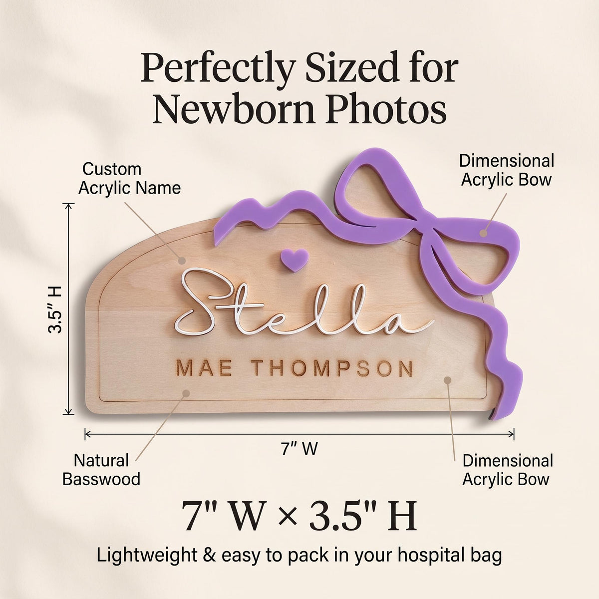 Personalized Baby Name Announcement Sign, Acrylic Baby Name Sign, Hospital Newborn Photo Prop, Bow Birth Announcement, Wooden Baby Name Sign