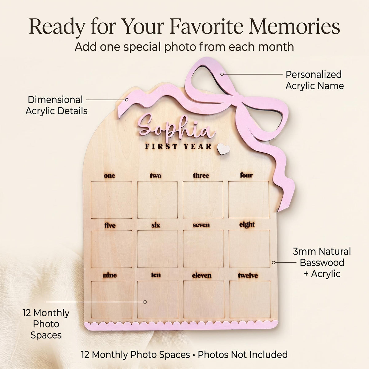 First Year Photo Board, Personalized First Birthday Photo Board, Baby Milestone Board, 12 Month Photo Display, One Year Birthday Decor