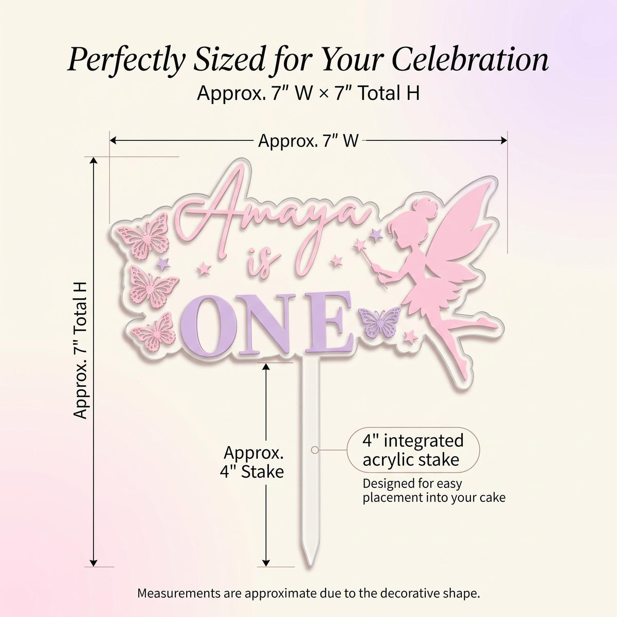 Fairy First Birthday Cake Topper, Personalized Fairy Cake Topper, 1st Birthday Cake Topper, Fairy Garden Birthday Decor, Custom Name Topper