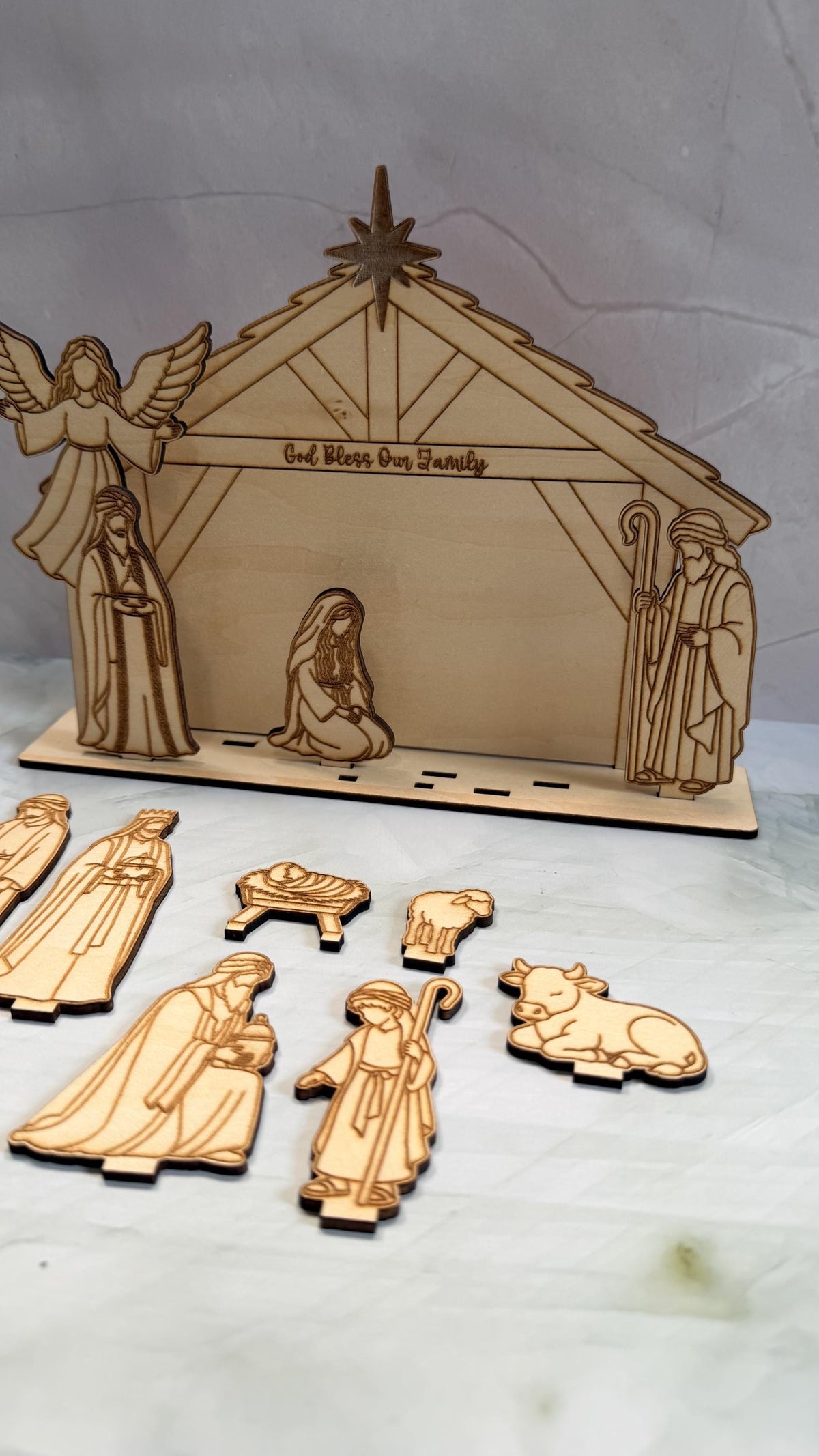 Wooden Nativity Set, Christmas Nativity Scene, Laser Cut Nativity Figures, Wood Manger Scene, Religious Christmas Decor, Christian Gift