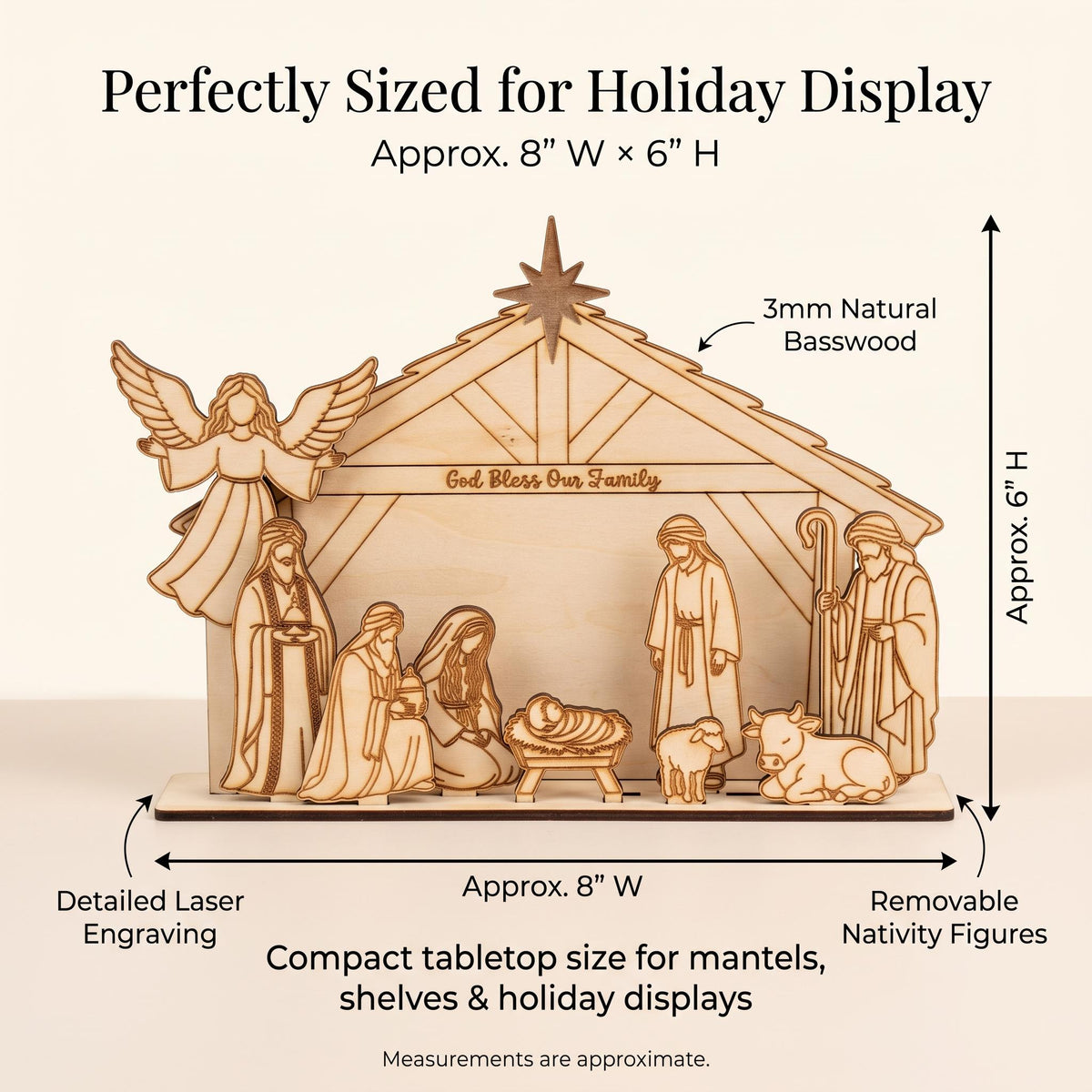 Wooden Nativity Set, Christmas Nativity Scene, Laser Cut Nativity Figures, Wood Manger Scene, Religious Christmas Decor, Christian Gift