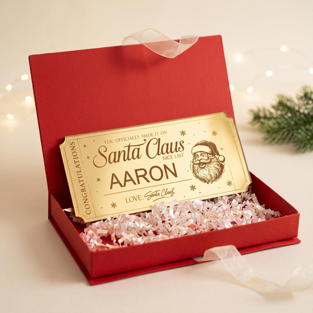 Santa Nice List Ticket, Personalized Golden Ticket, Nice List Certificate for Kids, Christmas Eve Box Gift, Personalized Santa Keepsake
