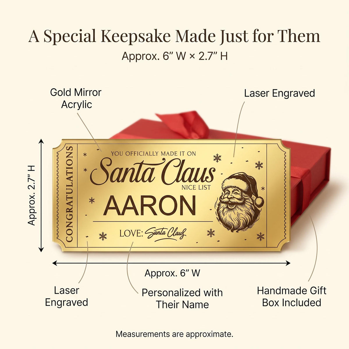 Santa Nice List Ticket, Personalized Golden Ticket, Nice List Certificate for Kids, Christmas Eve Box Gift, Personalized Santa Keepsake