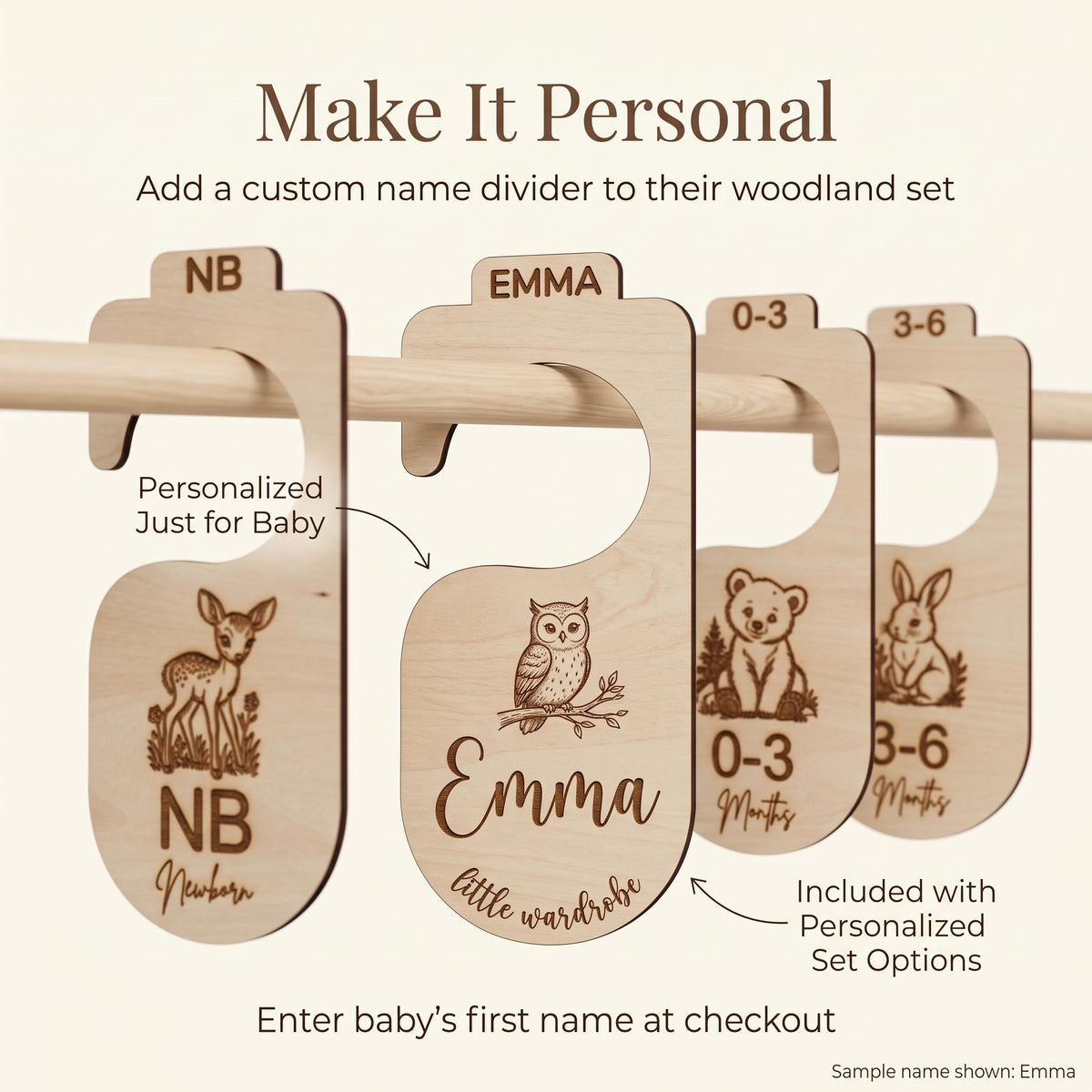 Woodland Baby Closet Dividers, Wooden Nursery Clothes Organizer, Baby Clothes Size Dividers, Personalized Baby Shower Gift